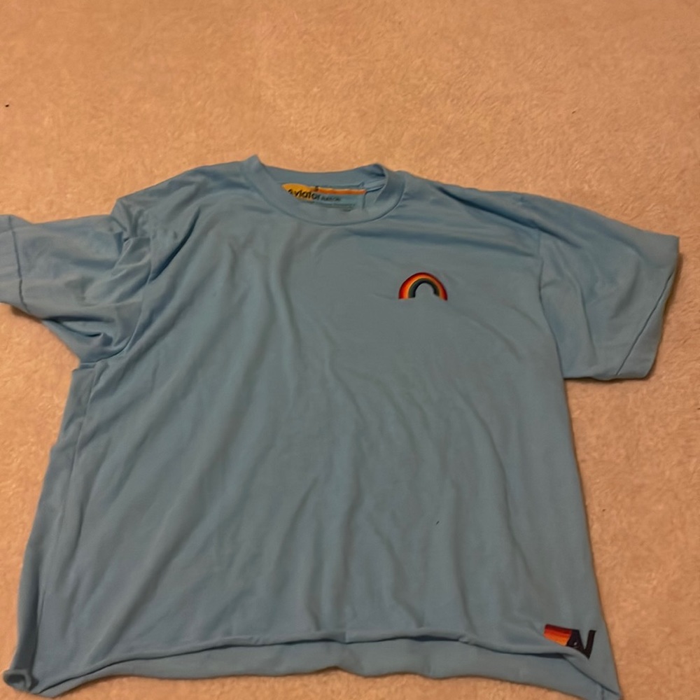 AVIATOR NATION- RAINBOW EMBROIDERY BOYFRIEND TEE - SKY BLUE🌈 SIZE SMALL